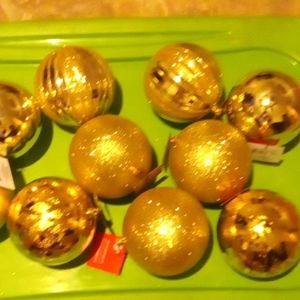 10 Jumbo gold Christmas ornaments
